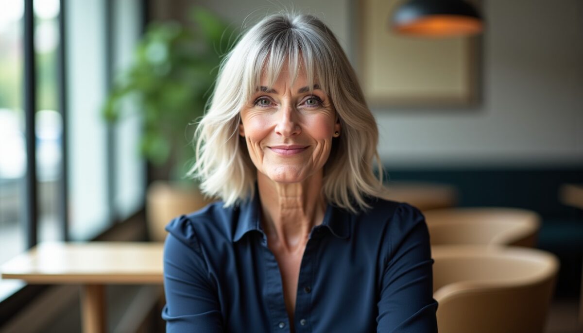 Style élégant à 60 ans : adopter une coupe mi-longue dégradée et effilée avec frange Style élégant à 60 ans : adopter une coupe mi-longue dégradée et effilée avec frange
